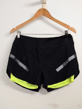 BROOKS BLACK NEON YELLOW RUNNING SHORTS SIZE MEDIUM REFLECTIVE ACTIVEWEAR